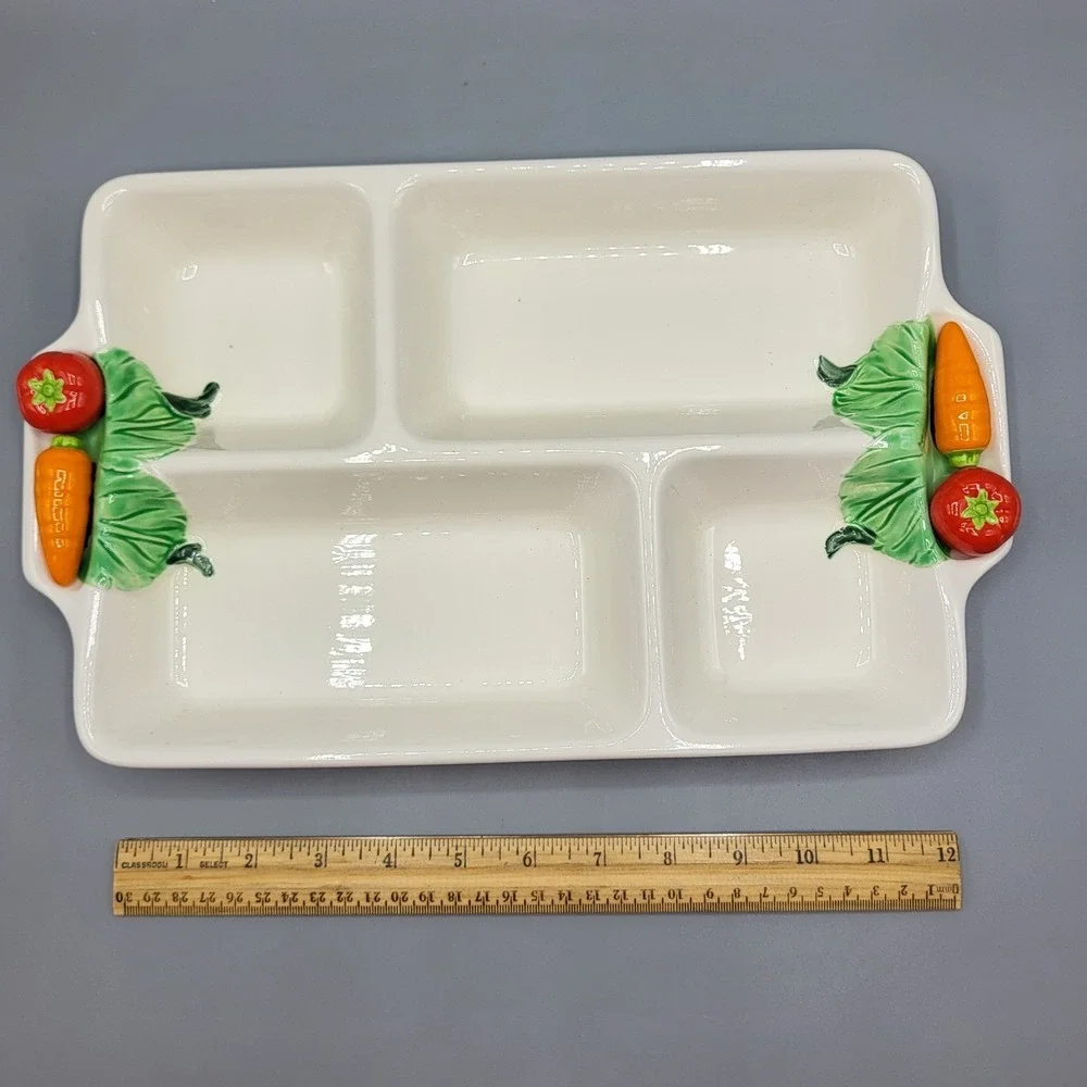 Vintage Japan Ceramic Divided Vegetable Relish Tray 4 Section Platter White